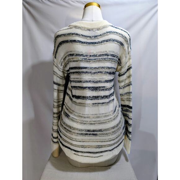 Calvin Klein Jeans Tan Blue Striped Knit Sweater Medium NWT - Picture 2 of 9